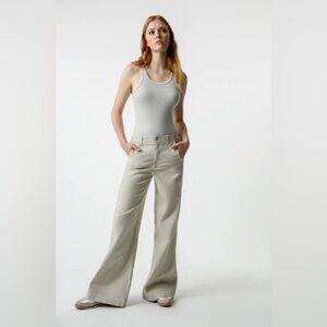 NEW AMO Edith Wide Leg Trouser Pumice Khaki Tan Size 26 US XS NWT